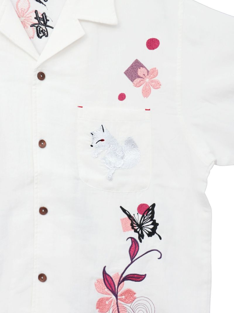 【今昔 -KON-JAKU-】“桜花爛漫”総刺繍 半袖開襟シャツ