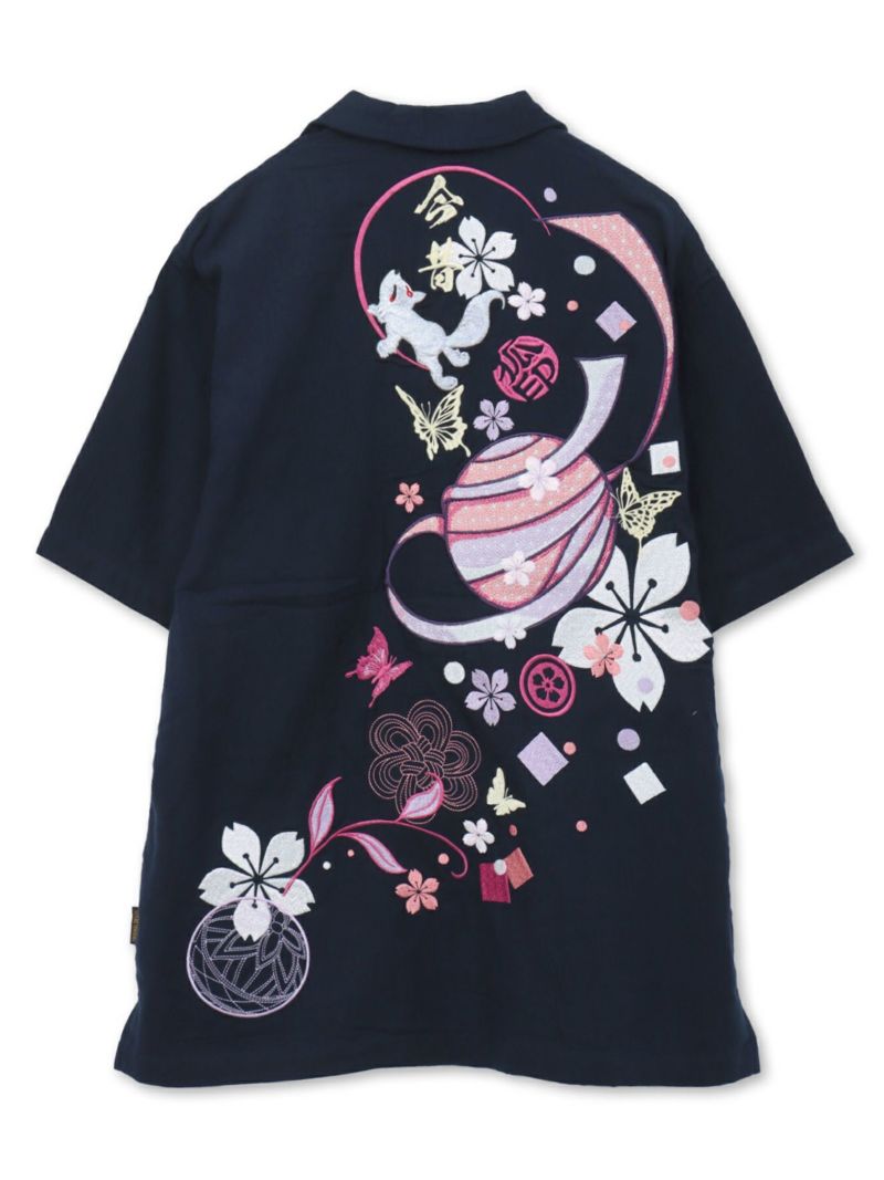 【今昔 -KON-JAKU-】“桜花爛漫”総刺繍 半袖開襟シャツ
