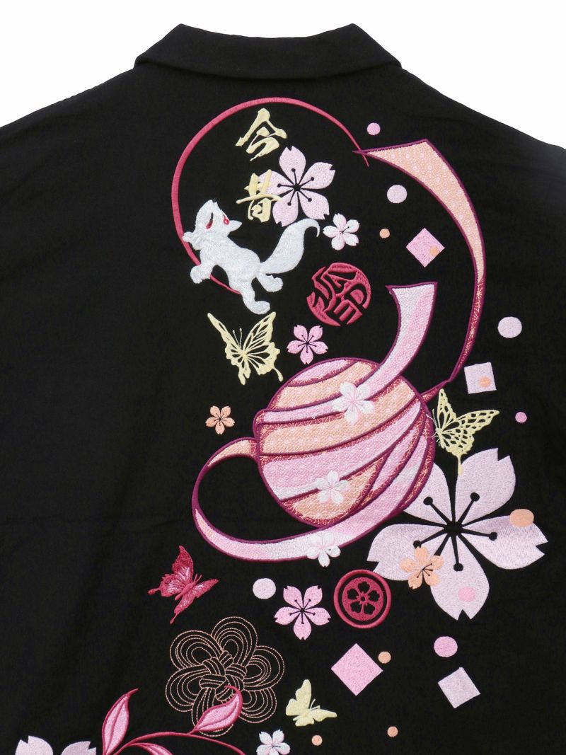 【今昔 -KON-JAKU-】“桜花爛漫”総刺繍 半袖開襟シャツ