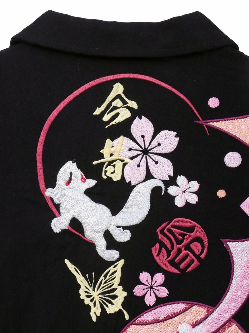 【今昔 -KON-JAKU-】“桜花爛漫”総刺繍 半袖開襟シャツ