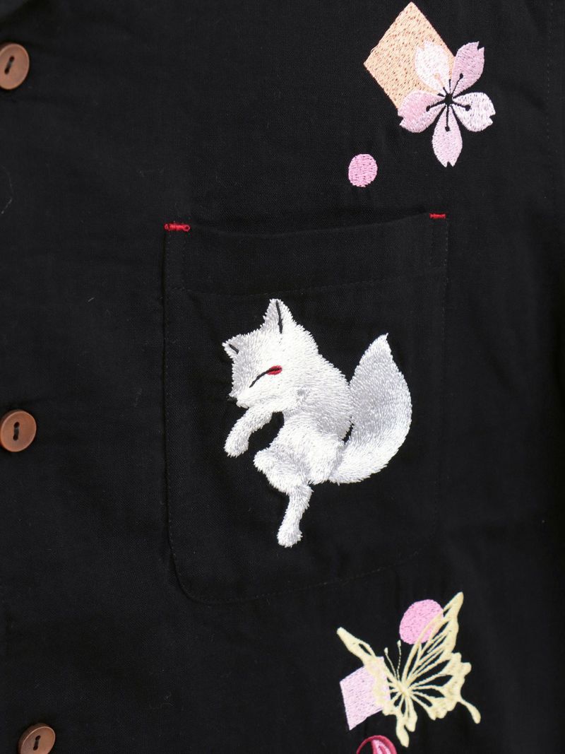 【今昔 -KON-JAKU-】“桜花爛漫”総刺繍 半袖開襟シャツ