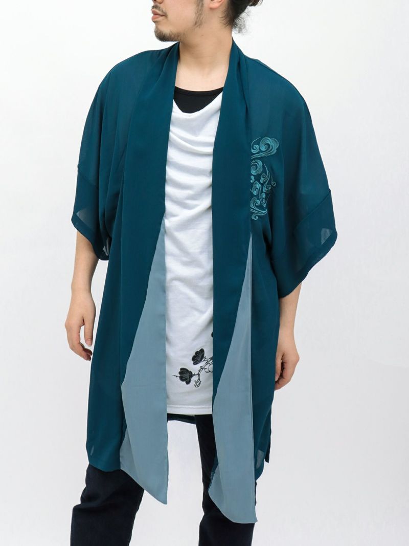 【雅結 -EN-】八咫烏刺繍 楊柳素材 着物ロングカーディガン