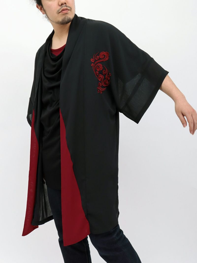 【雅結 -EN-】八咫烏刺繍 楊柳素材 着物ロングカーディガン
