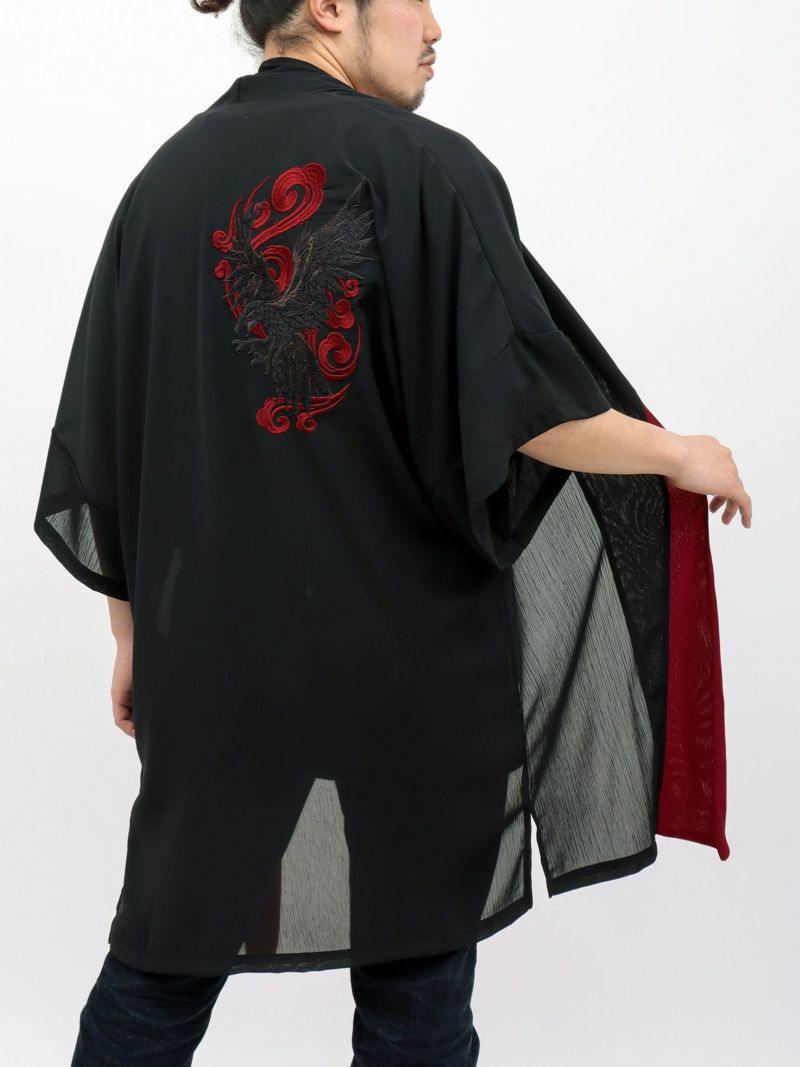 【雅結 -EN-】八咫烏刺繍 楊柳素材 着物ロングカーディガン