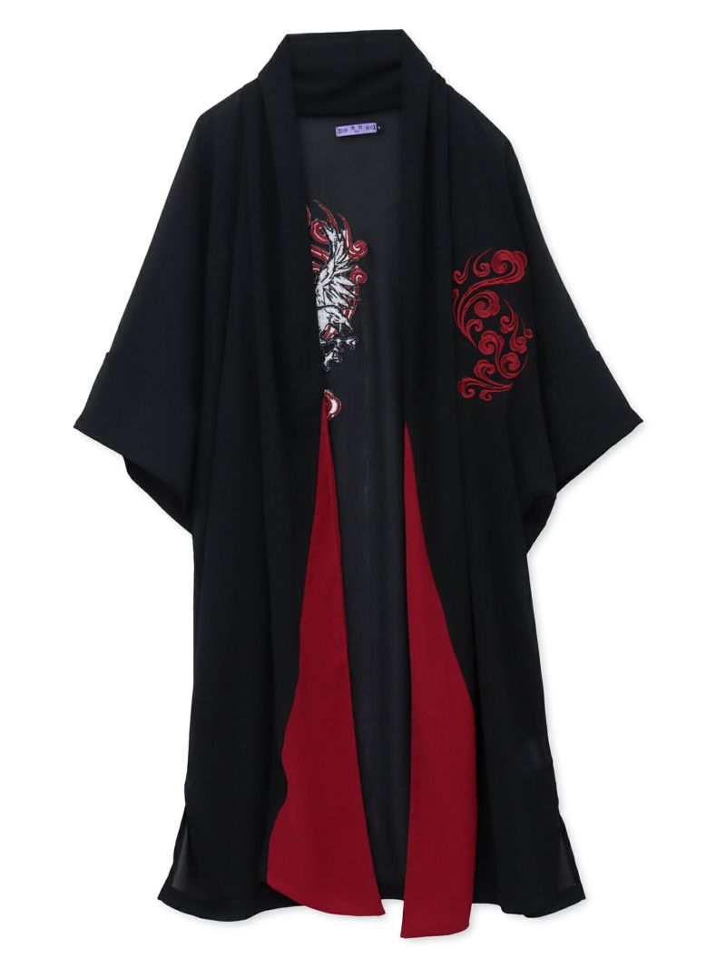 【雅結 -EN-】八咫烏刺繍 楊柳素材 着物ロングカーディガン