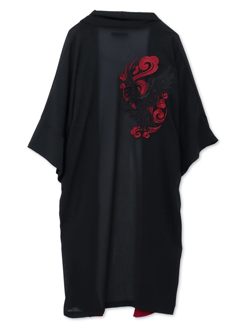 【雅結 -EN-】八咫烏刺繍 楊柳素材 着物ロングカーディガン