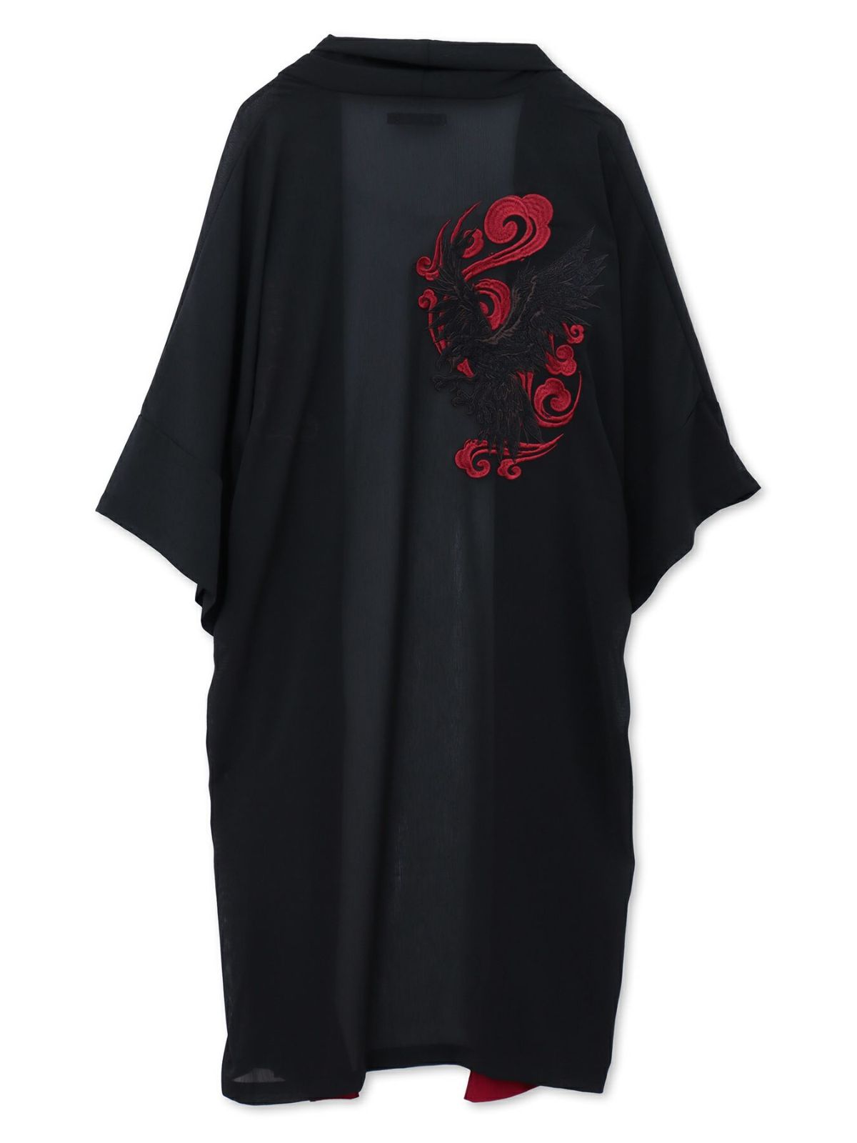 【雅結 -EN-】八咫烏刺繍 楊柳素材 着物ロングカーディガン