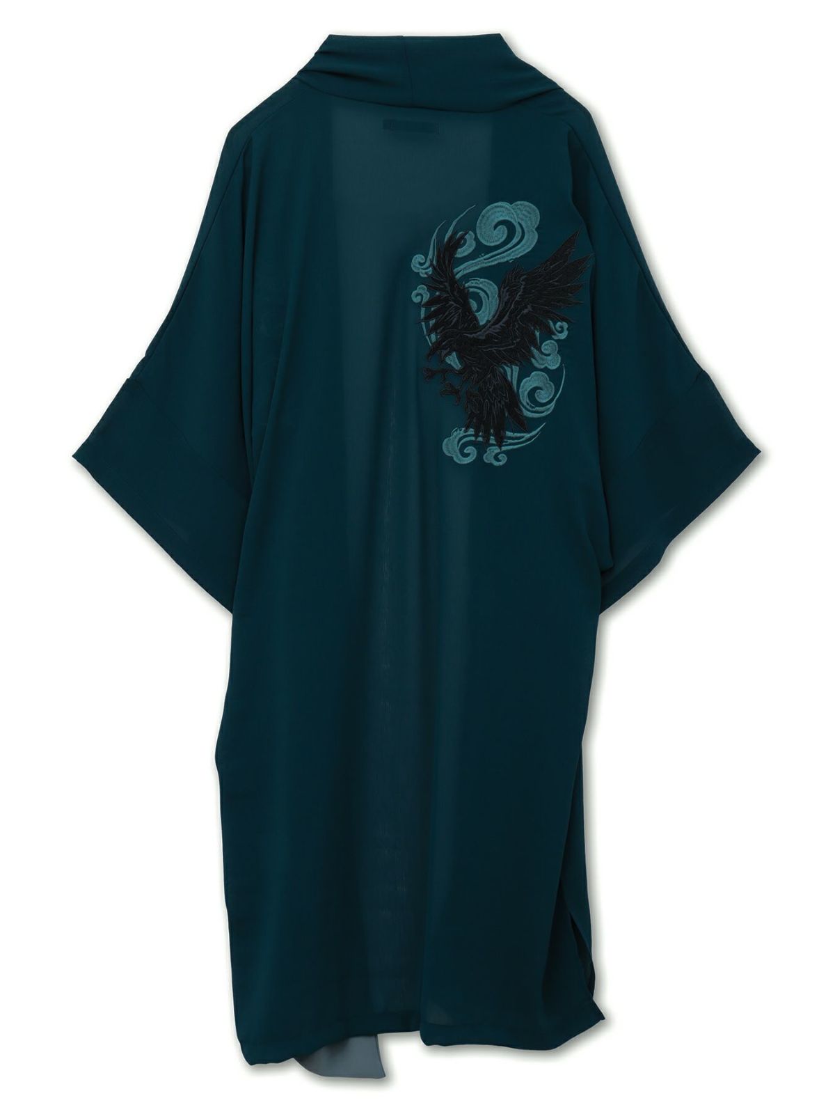 【雅結 -EN-】八咫烏刺繍 楊柳素材 着物ロングカーディガン