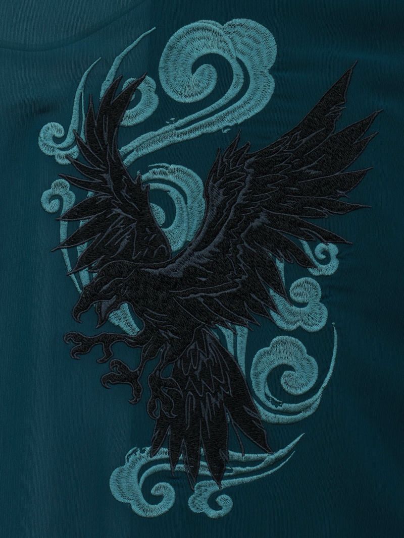 【雅結 -EN-】八咫烏刺繍 楊柳素材 着物ロングカーディガン