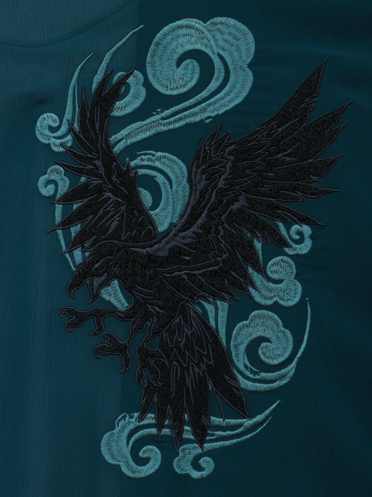 【雅結 -EN-】八咫烏刺繍 楊柳素材 着物ロングカーディガン