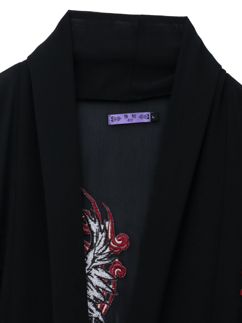 【雅結 -EN-】八咫烏刺繍 楊柳素材 着物ロングカーディガン