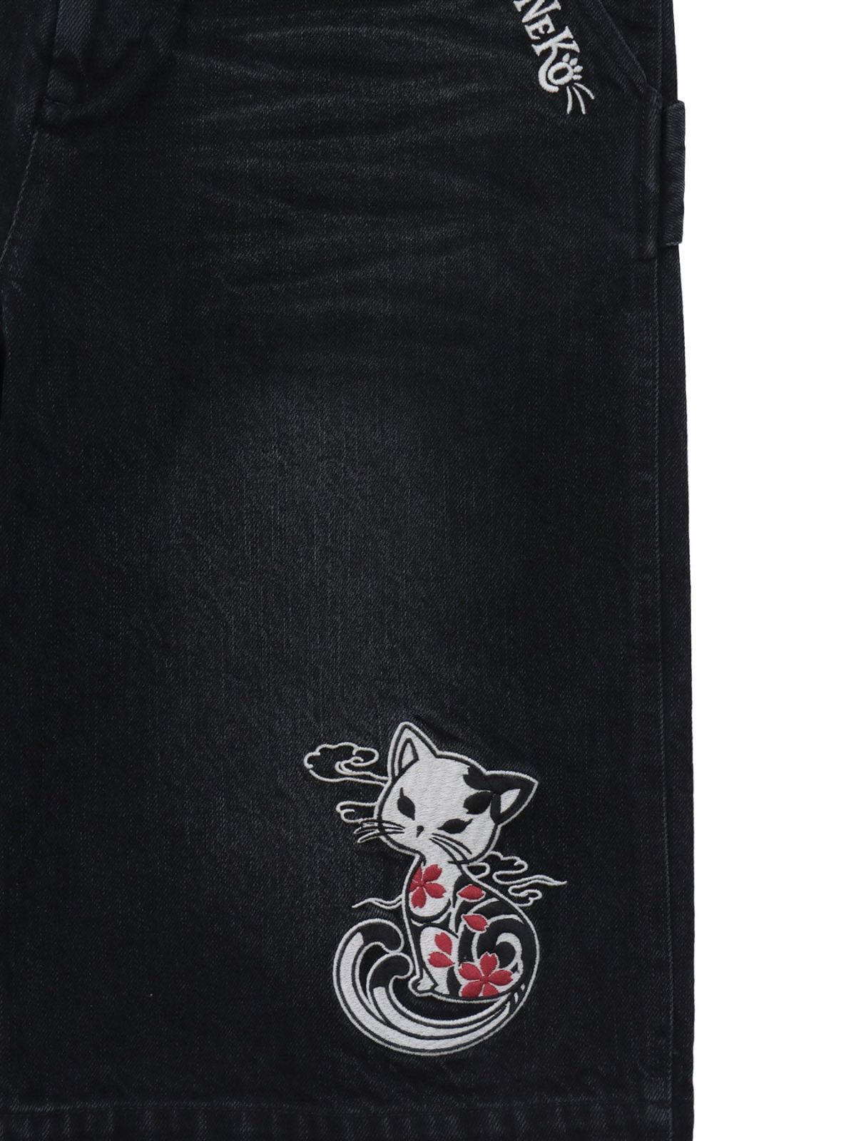 【SUMINEKO】“ツバメと振り向き猫”総刺繍デニムショーツ