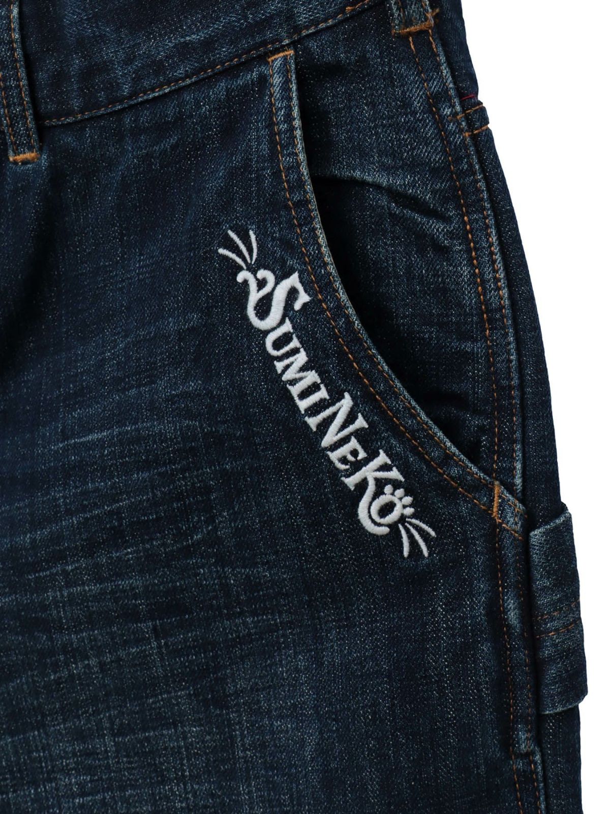 【SUMINEKO】“ツバメと振り向き猫”総刺繍デニムショーツ