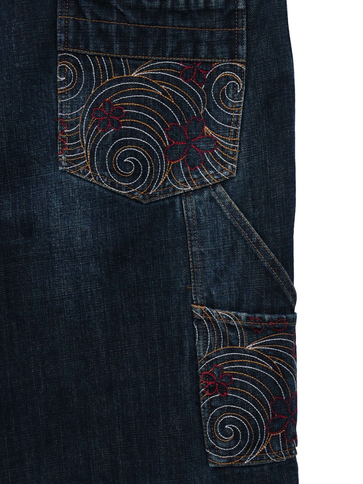 【SUMINEKO】“ツバメと振り向き猫”総刺繍デニムショーツ