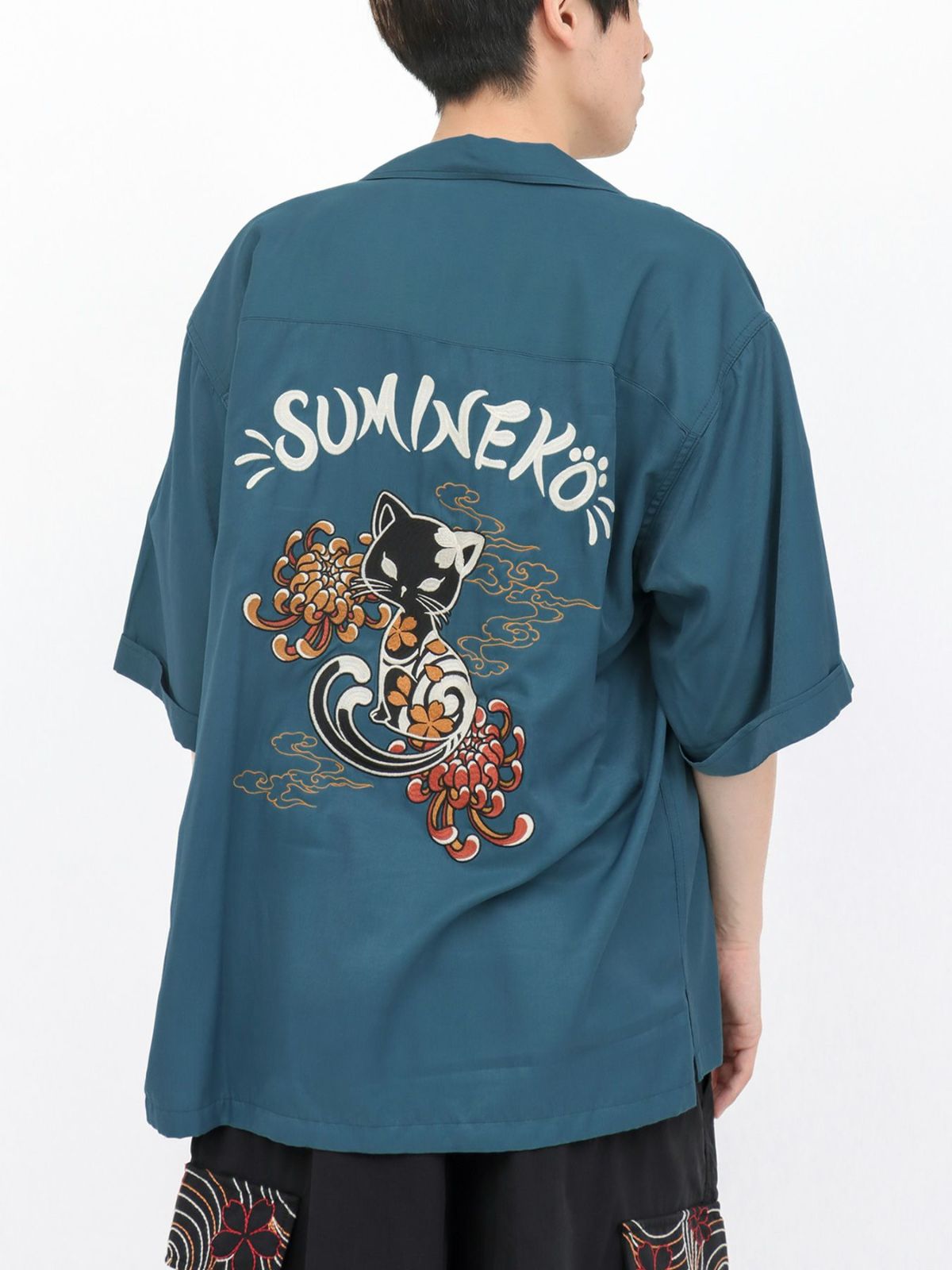 【SUMINEKO】“陰陽猫”総刺繍スカシャツ