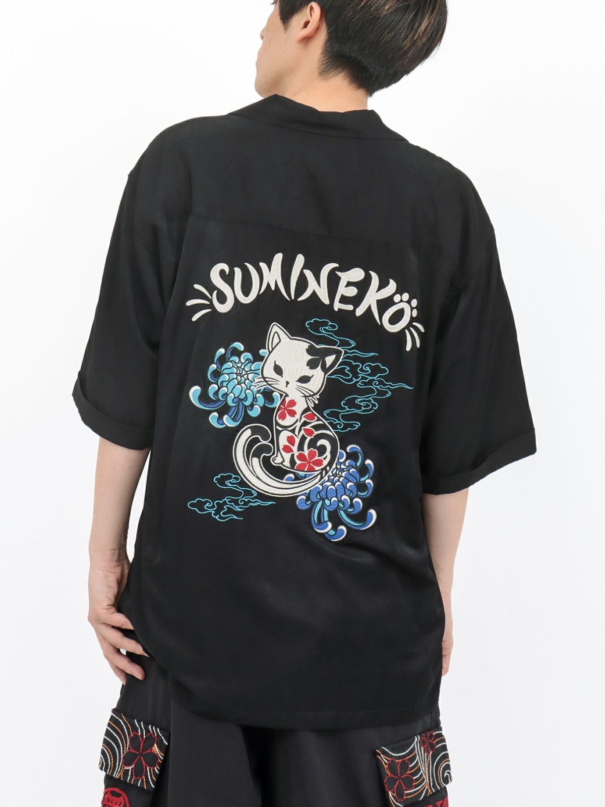 【SUMINEKO】“陰陽猫”総刺繍スカシャツ