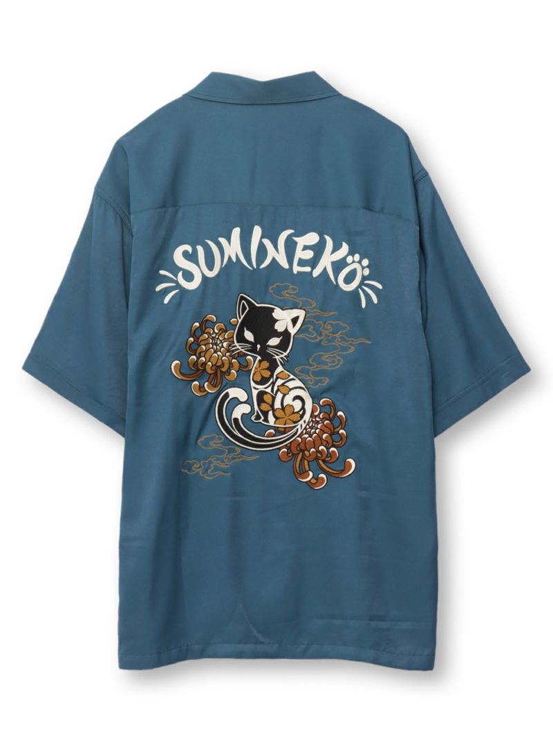 【SUMINEKO】“陰陽猫”総刺繍スカシャツ