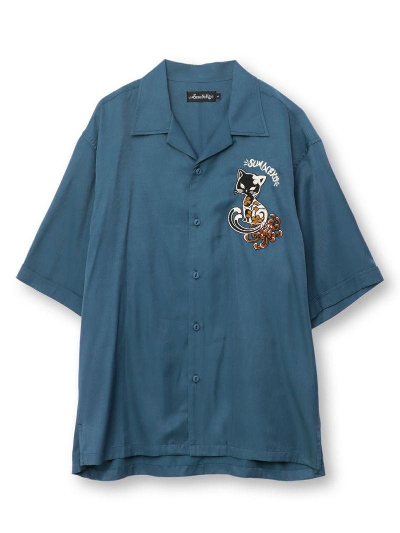 【SUMINEKO】“陰陽猫”総刺繍スカシャツ