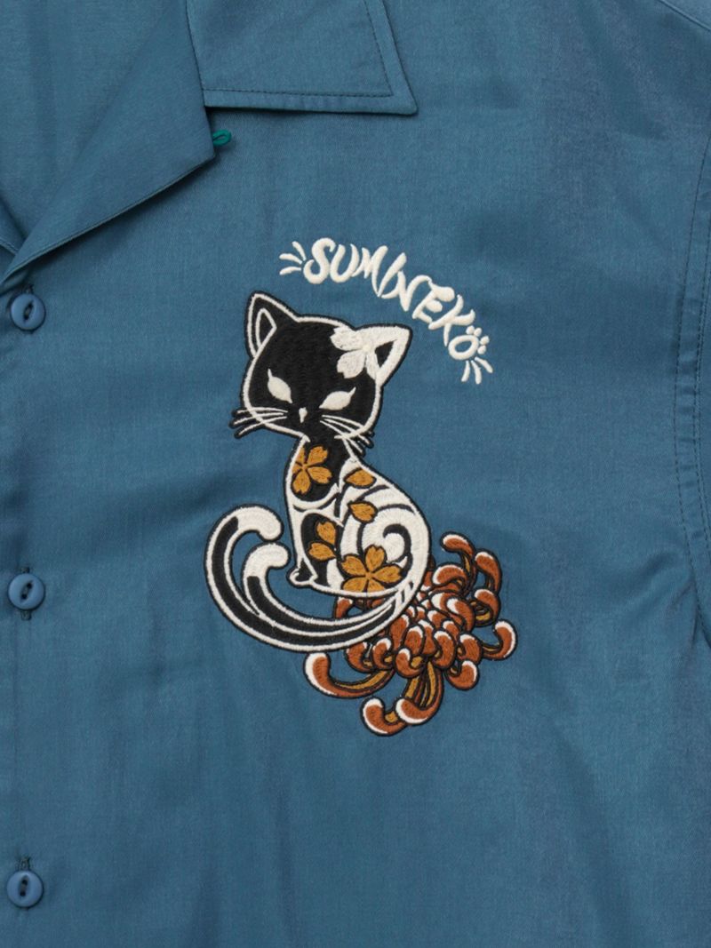 【SUMINEKO】“陰陽猫”総刺繍スカシャツ