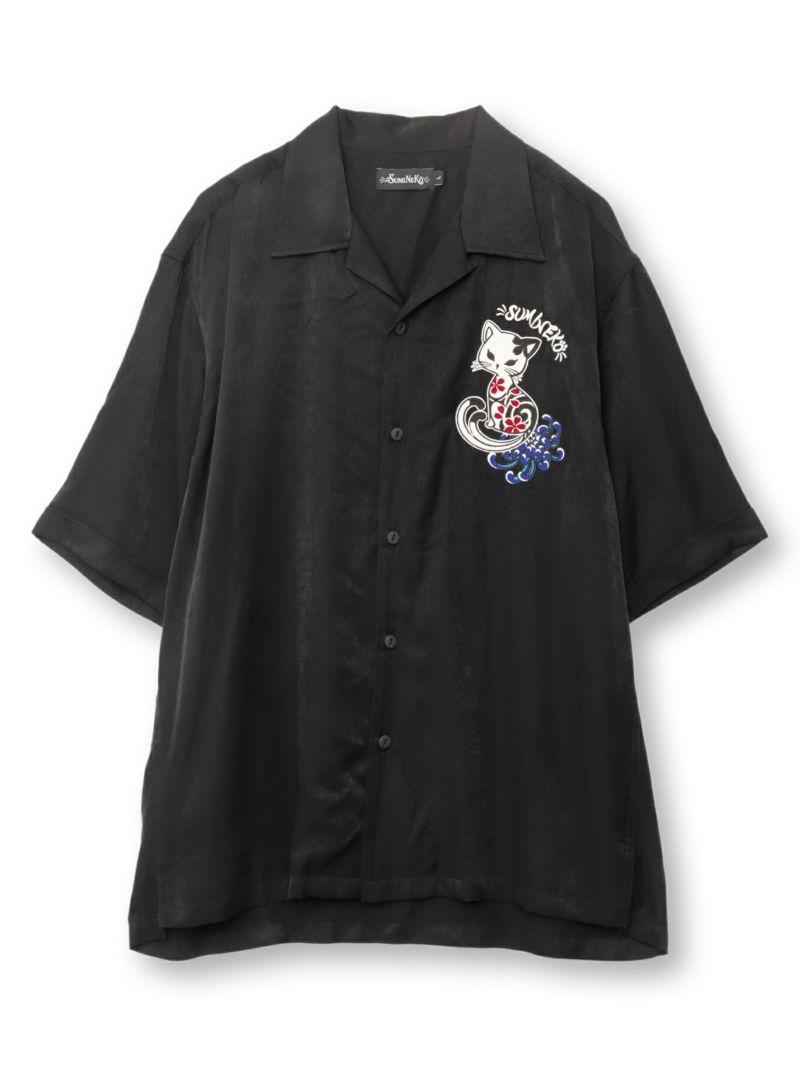 【SUMINEKO】“陰陽猫”総刺繍スカシャツ