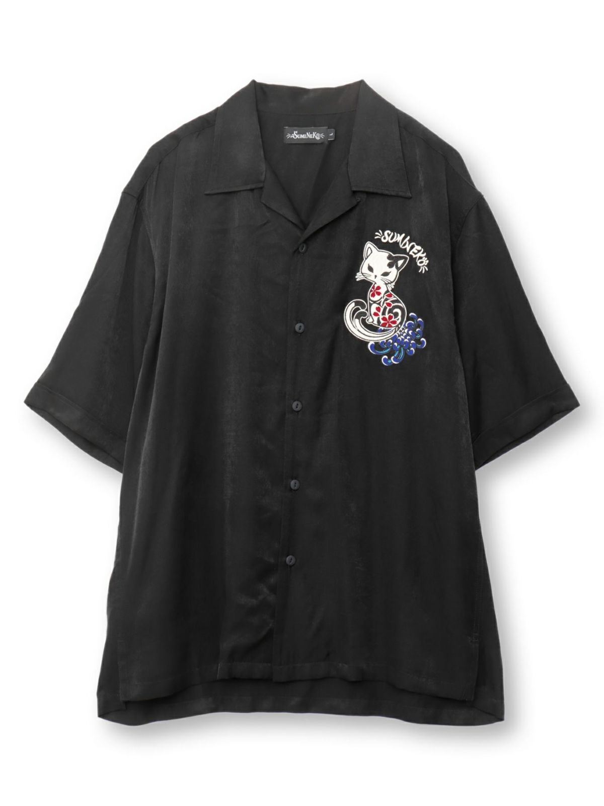 【SUMINEKO】“陰陽猫”総刺繍スカシャツ