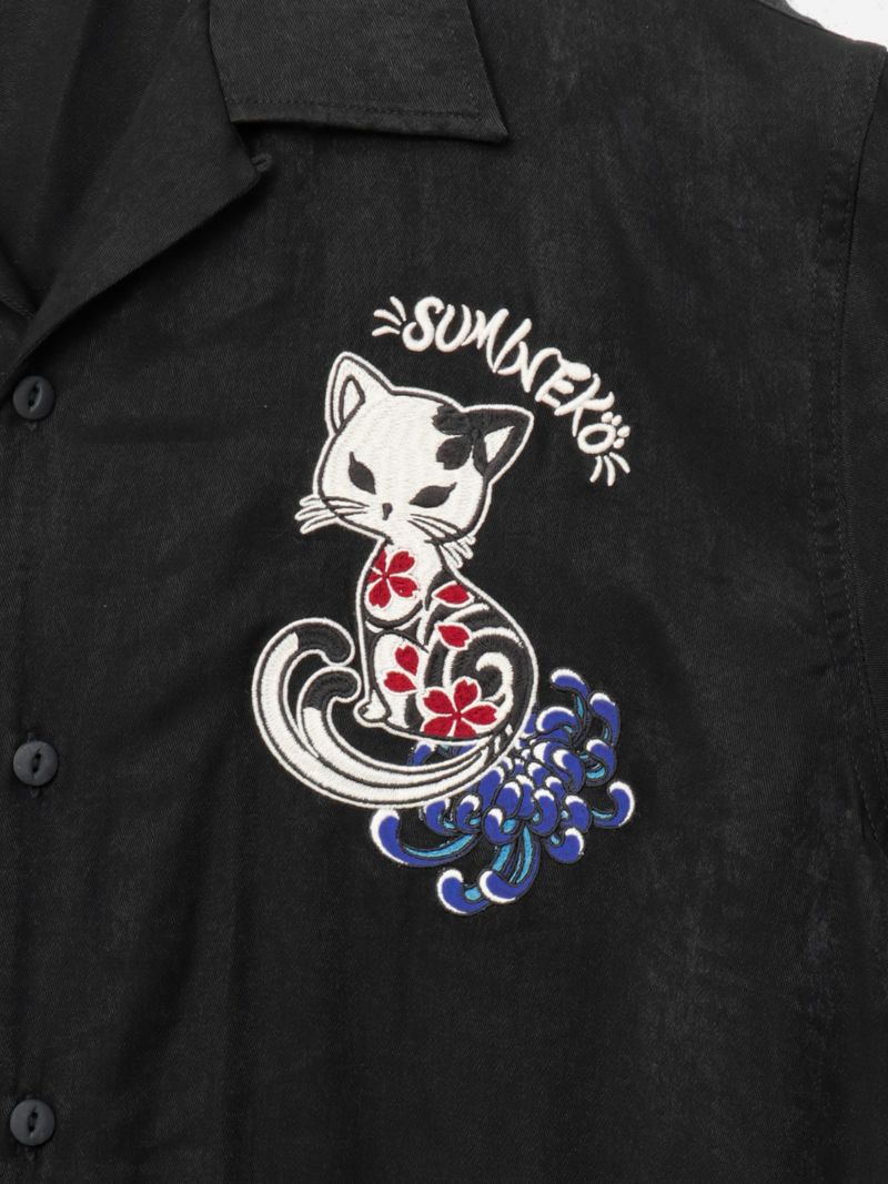 【SUMINEKO】“陰陽猫”総刺繍スカシャツ