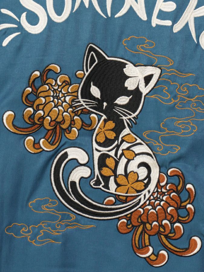【SUMINEKO】“陰陽猫”総刺繍スカシャツ