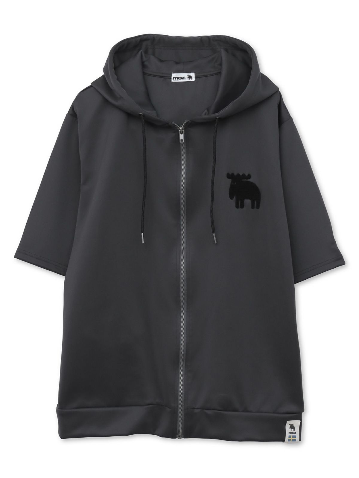 【moz】エルクサガラ刺繍入りジャージ素材 半袖ZIPパーカー〔別注〕