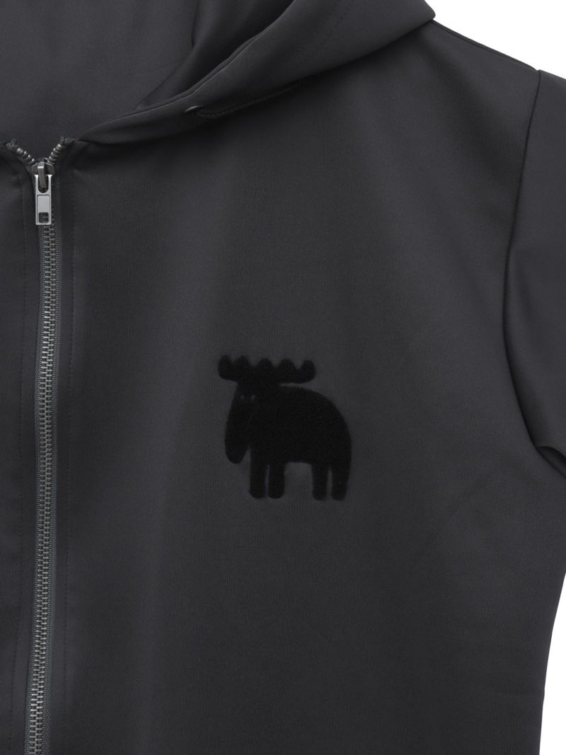 【moz】エルクサガラ刺繍入りジャージ素材 半袖ZIPパーカー〔別注〕