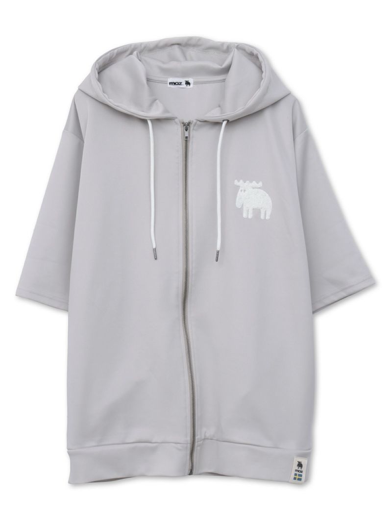 【moz】エルクサガラ刺繍入りジャージ素材 半袖ZIPパーカー〔別注〕
