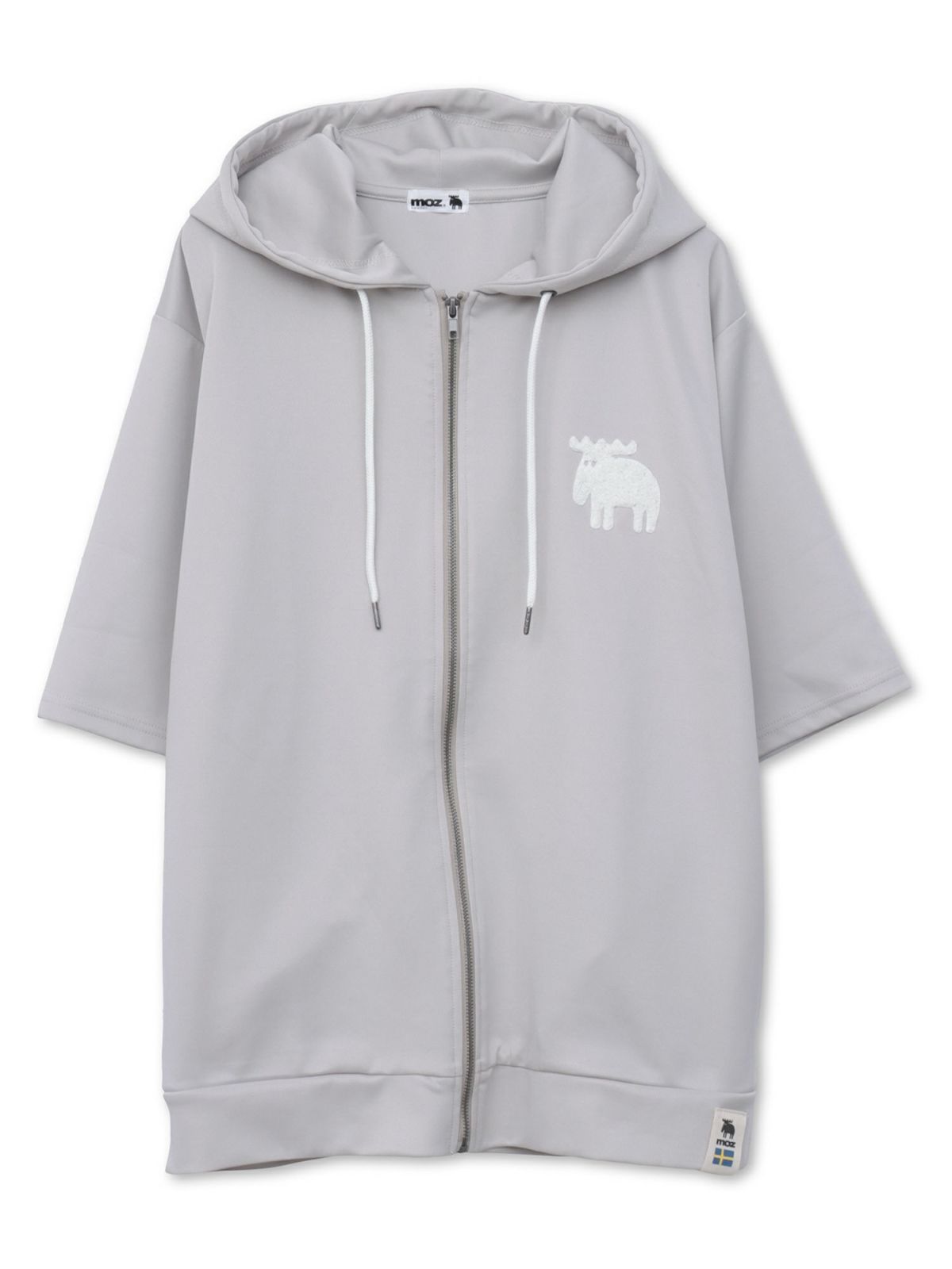 【moz】エルクサガラ刺繍入りジャージ素材 半袖ZIPパーカー〔別注〕