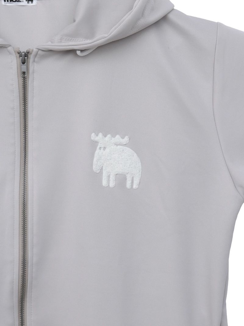 【moz】エルクサガラ刺繍入りジャージ素材 半袖ZIPパーカー〔別注〕