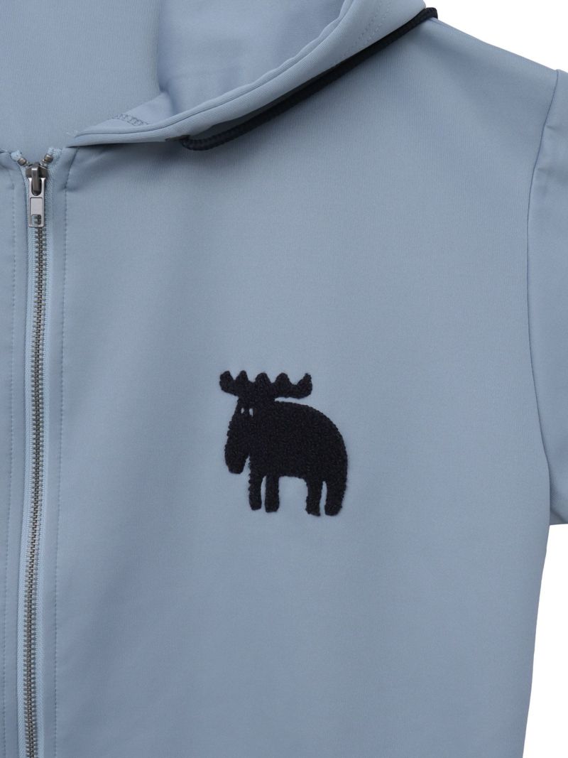 【moz】エルクサガラ刺繍入りジャージ素材 半袖ZIPパーカー〔別注〕