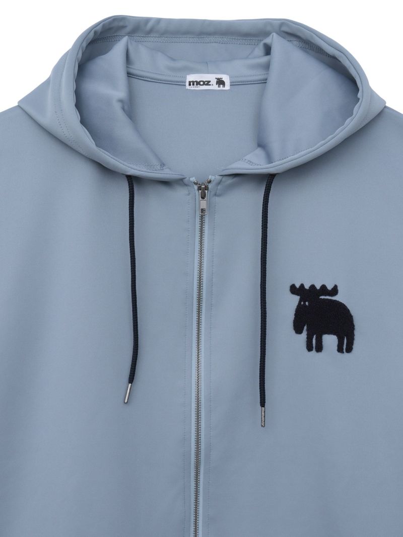 【moz】エルクサガラ刺繍入りジャージ素材 半袖ZIPパーカー〔別注〕