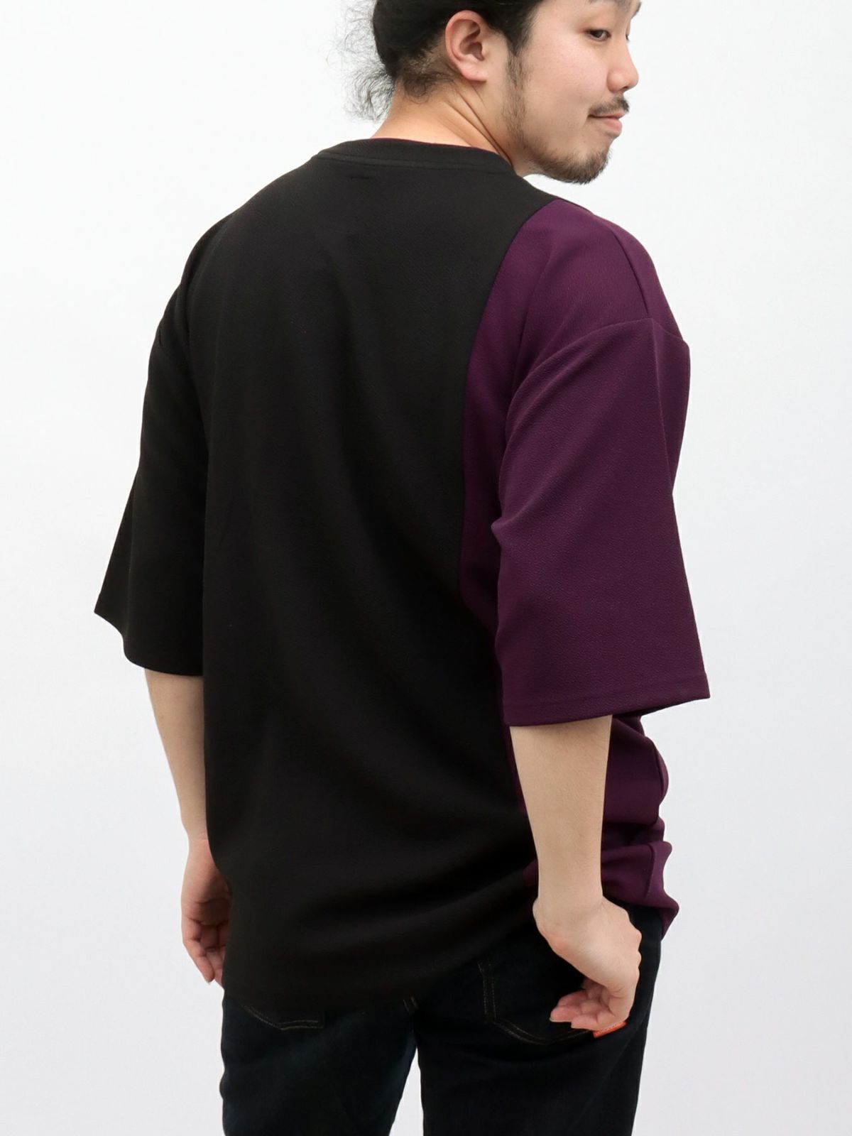 【雅結】桜刺繍梨地素材 切り替えTシャツ