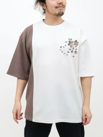 【雅結】<br>桜刺繍梨地素材 切り替えTシャツ
