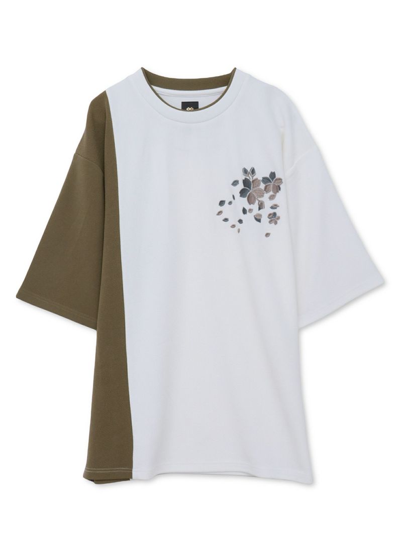 【雅結】桜刺繍梨地素材 切り替えTシャツ