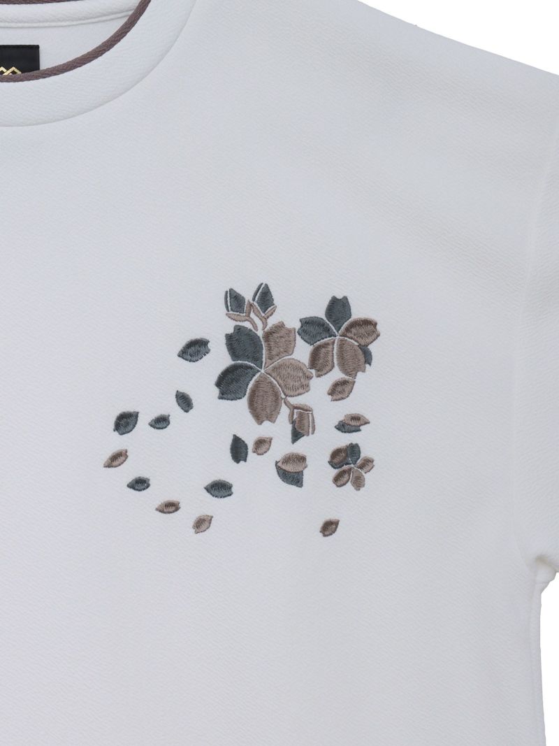 【雅結】桜刺繍梨地素材 切り替えTシャツ