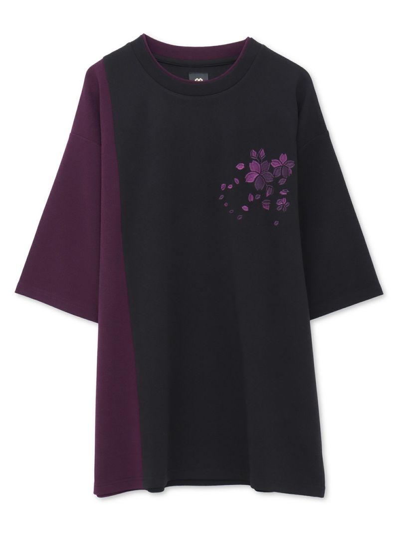 【雅結】桜刺繍梨地素材 切り替えTシャツ