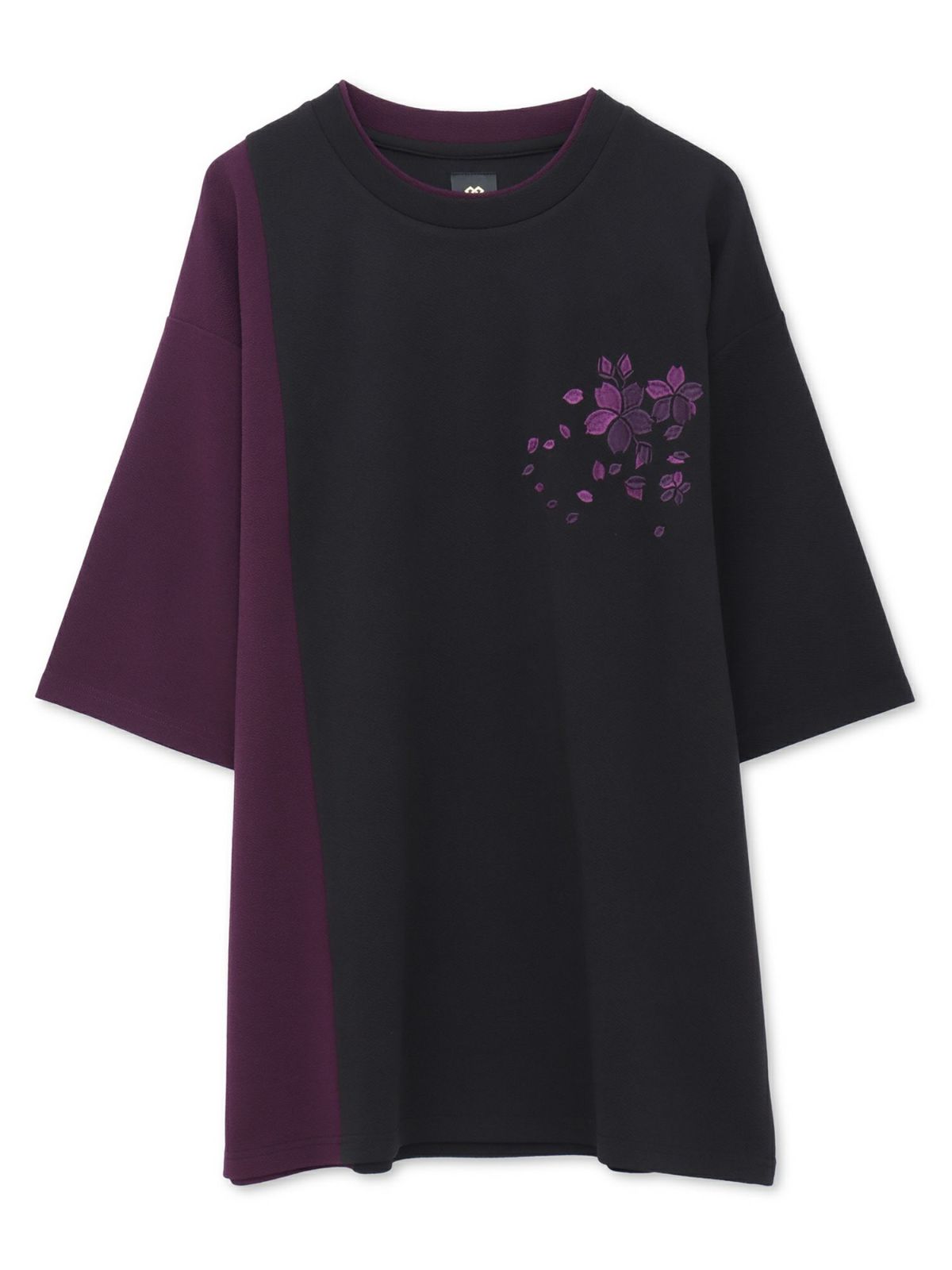 【雅結】桜刺繍梨地素材 切り替えTシャツ