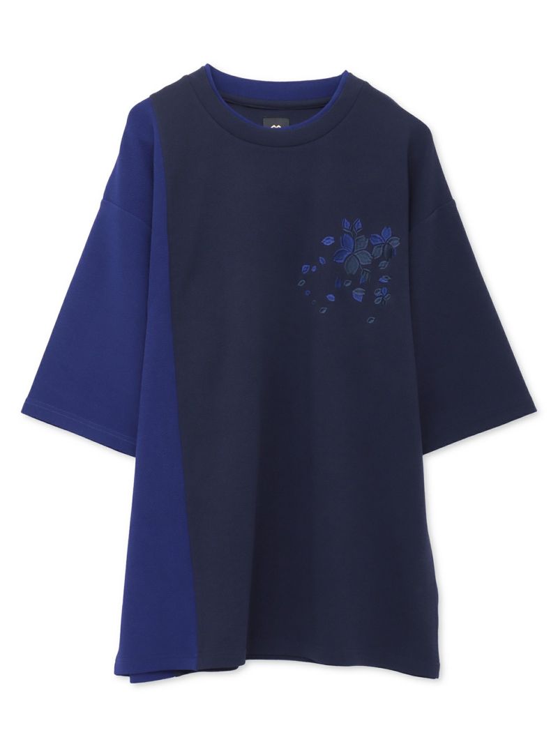 【雅結】桜刺繍梨地素材 切り替えTシャツ