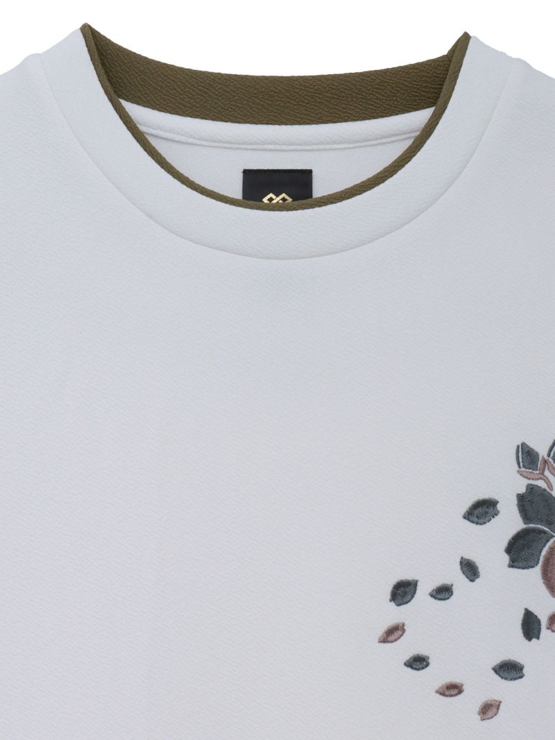 【雅結】桜刺繍梨地素材 切り替えTシャツ