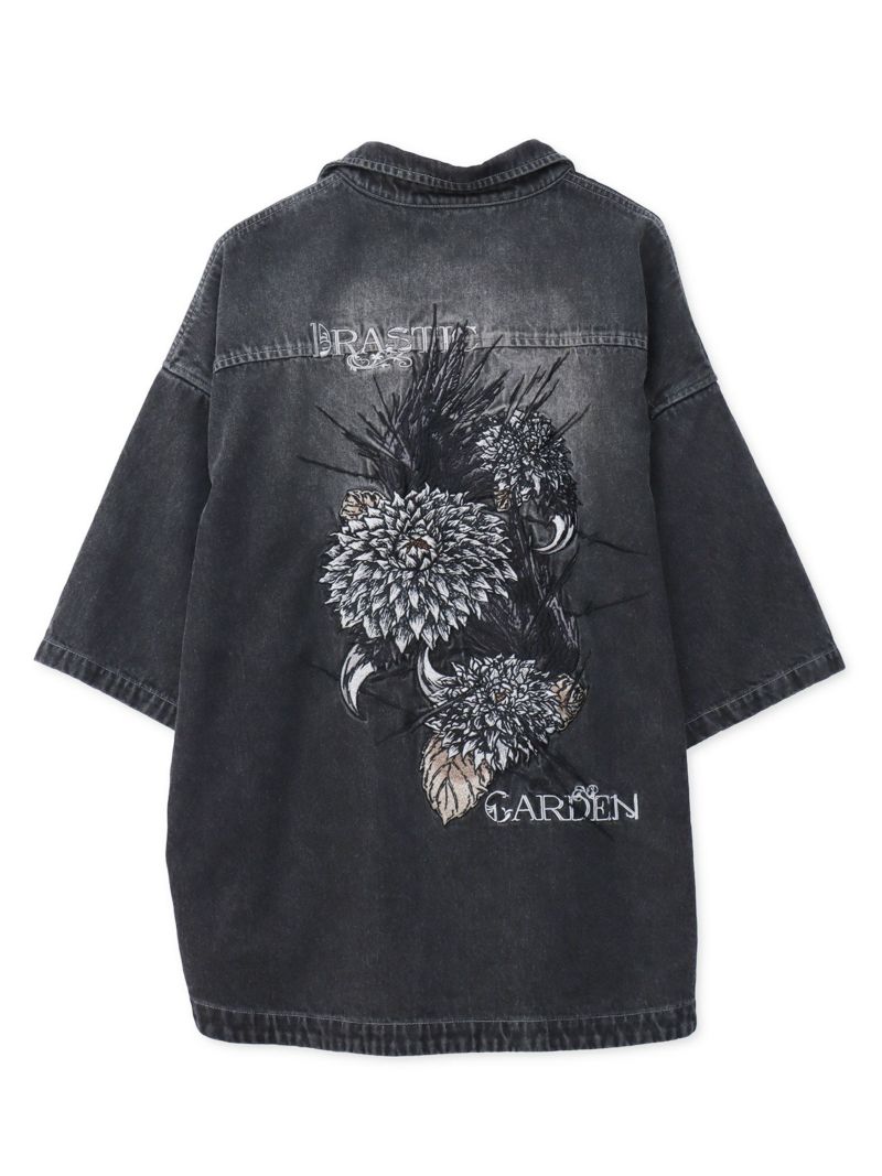 【DRASTIC GARDEN】“フェザーダリア”総刺繍 半袖デニムシャツ