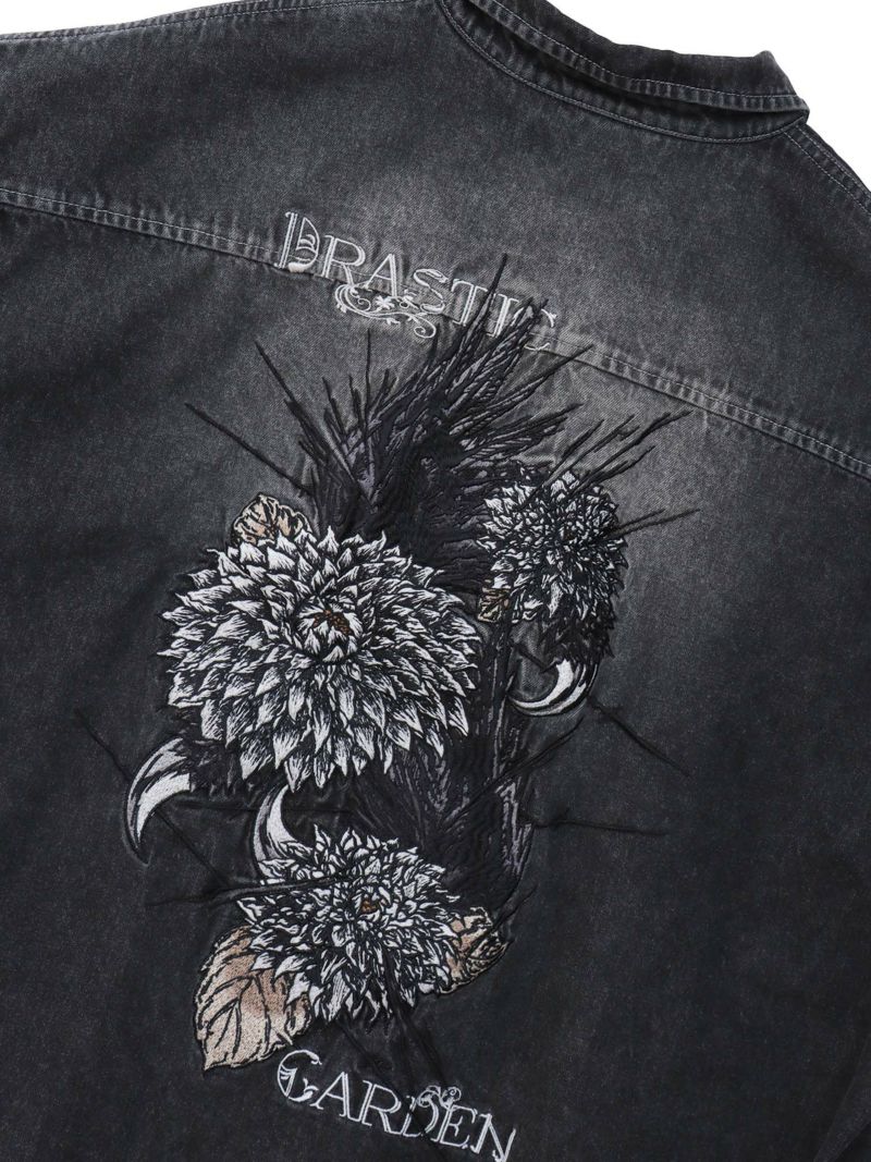 【DRASTIC GARDEN】“フェザーダリア”総刺繍 半袖デニムシャツ