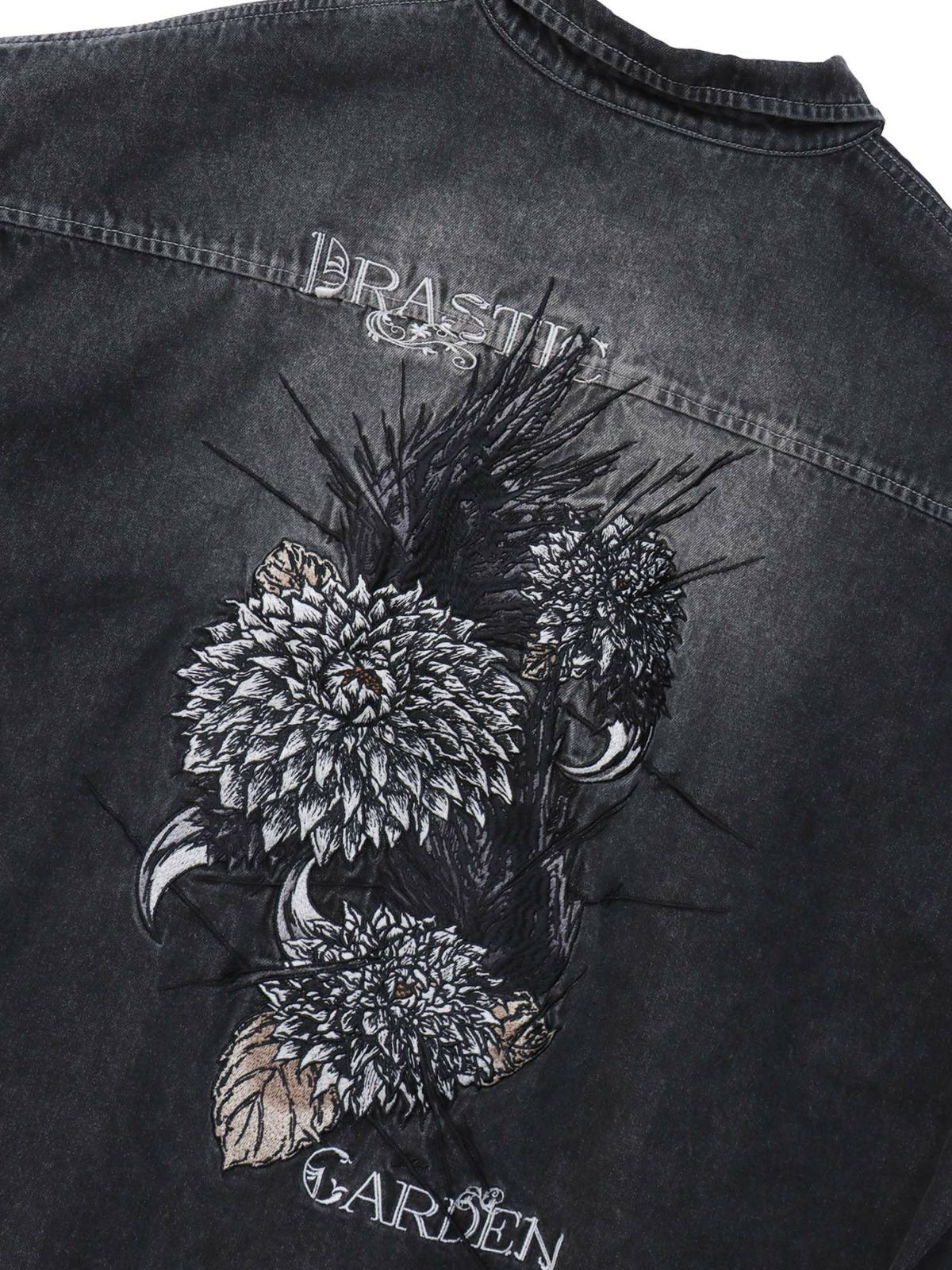 【DRASTIC GARDEN】“フェザーダリア”総刺繍 半袖デニムシャツ