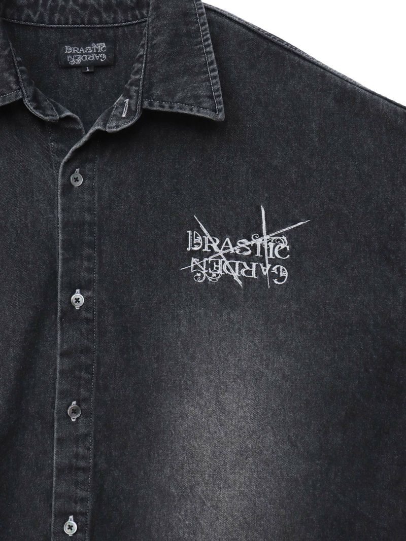 【DRASTIC GARDEN】“フェザーダリア”総刺繍 半袖デニムシャツ