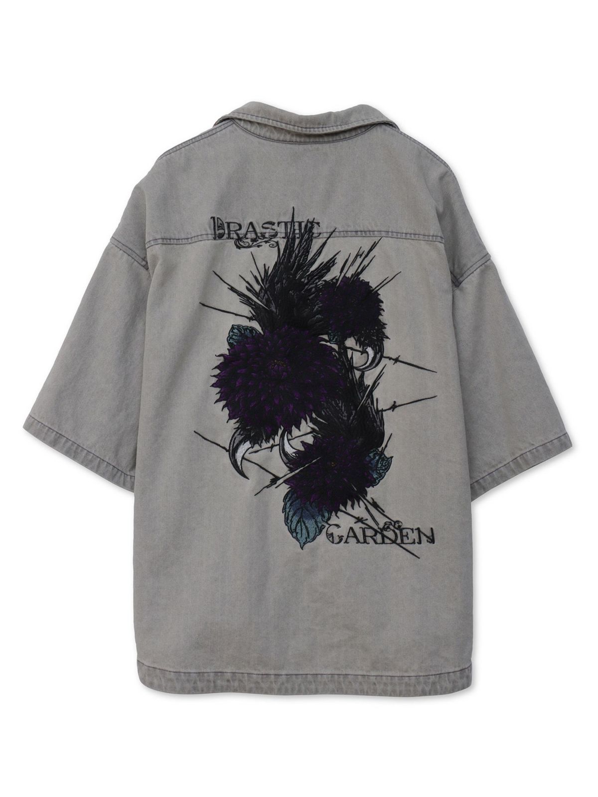 【DRASTIC GARDEN】“フェザーダリア”総刺繍 半袖デニムシャツ