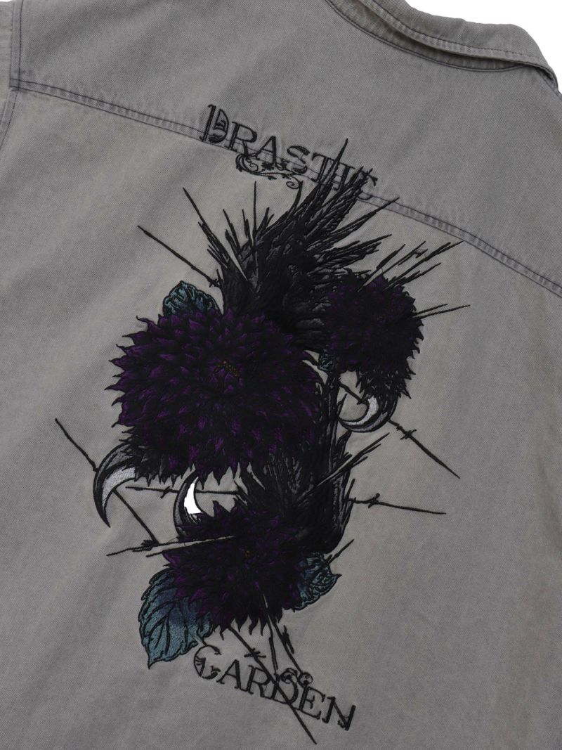 【DRASTIC GARDEN】“フェザーダリア”総刺繍 半袖デニムシャツ