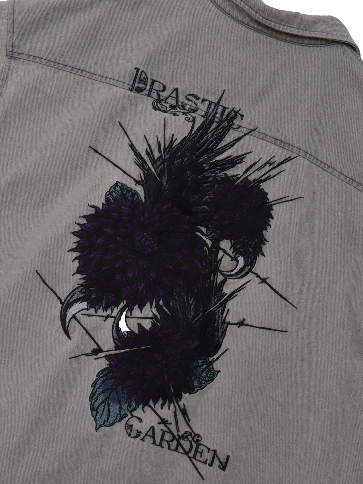 【DRASTIC GARDEN】“フェザーダリア”総刺繍 半袖デニムシャツ