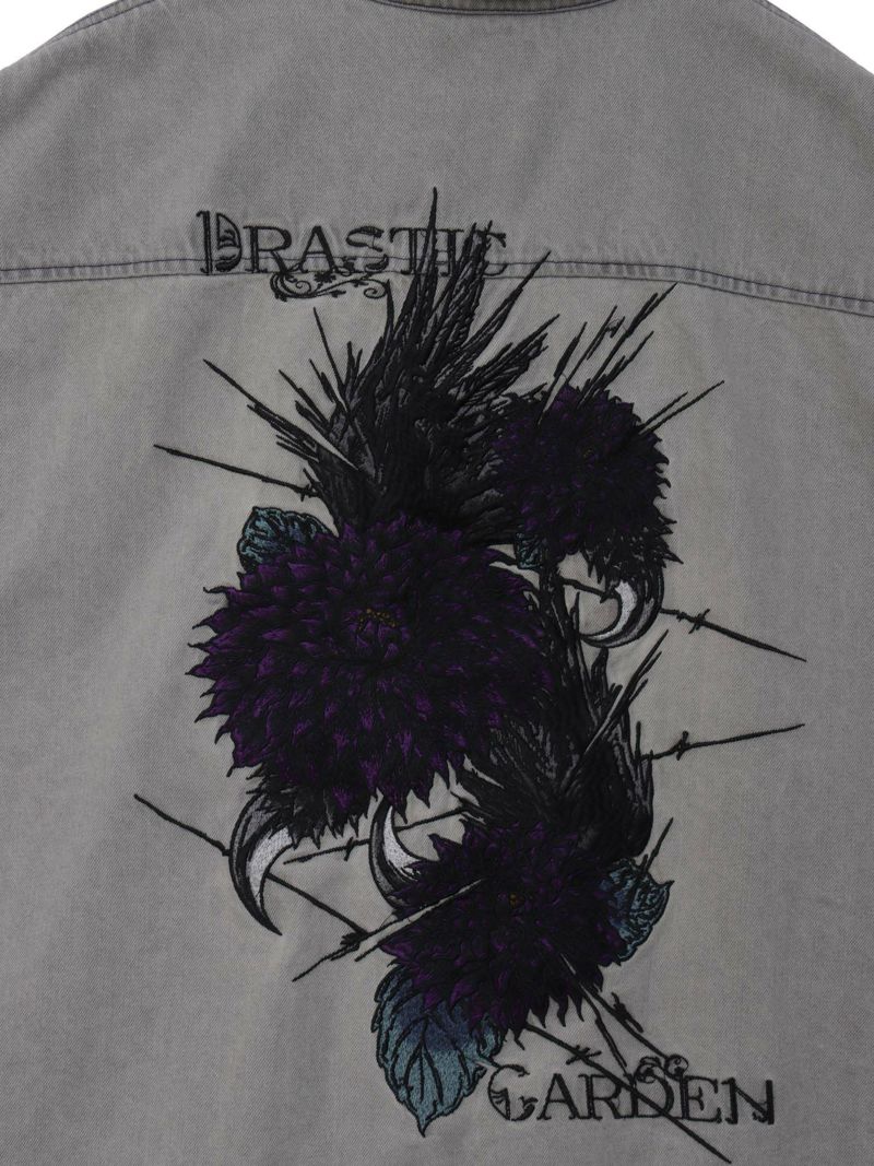 【DRASTIC GARDEN】“フェザーダリア”総刺繍 半袖デニムシャツ